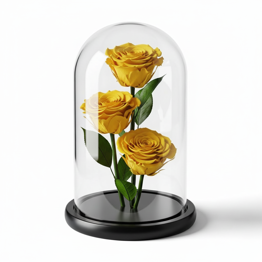 Triple Sunshine Preserved Yellow Roses